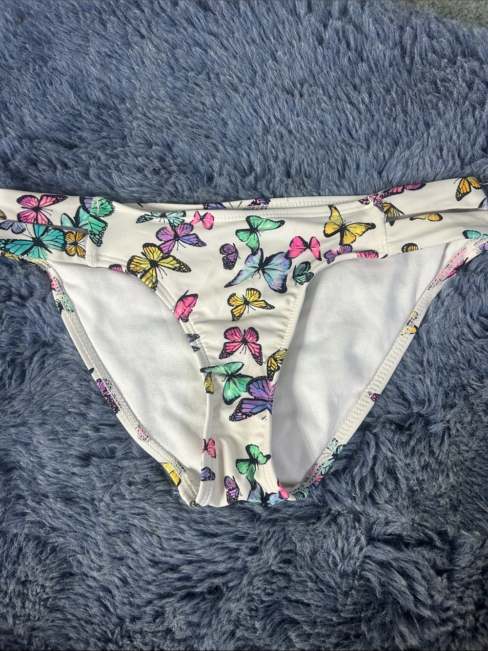No Boundaries White Bikini Bottoms with Multicolor Butterfly Print